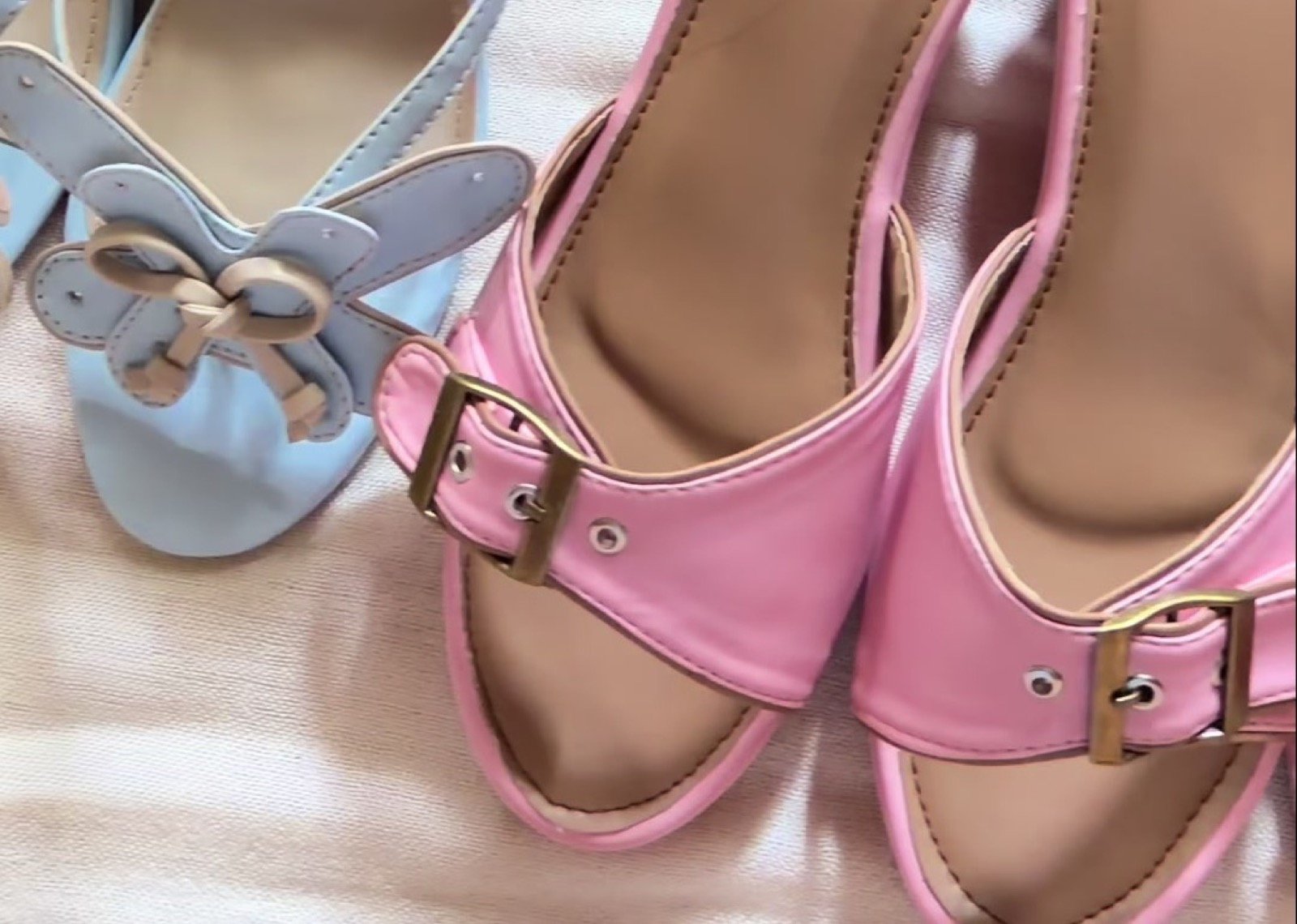 Pink buckle platform slides